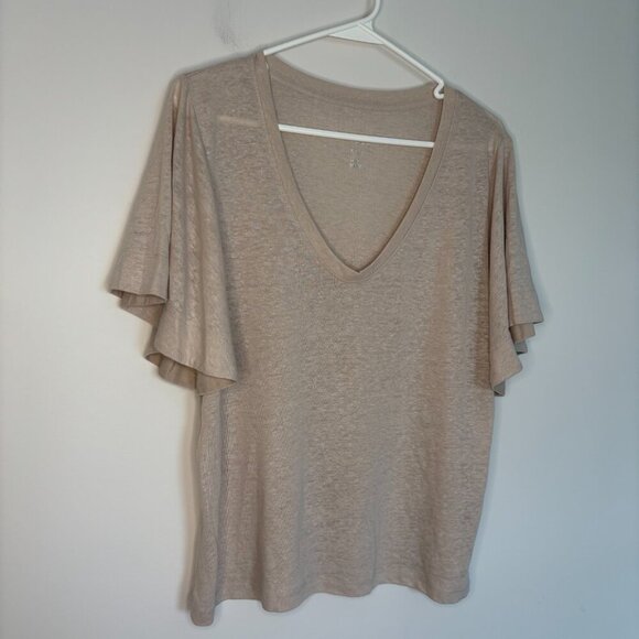 A NEW DAY Linen Blend Tee Womens L Tan Flutter Sleeve V-Neck 52% Linen - Picture 4 of 7